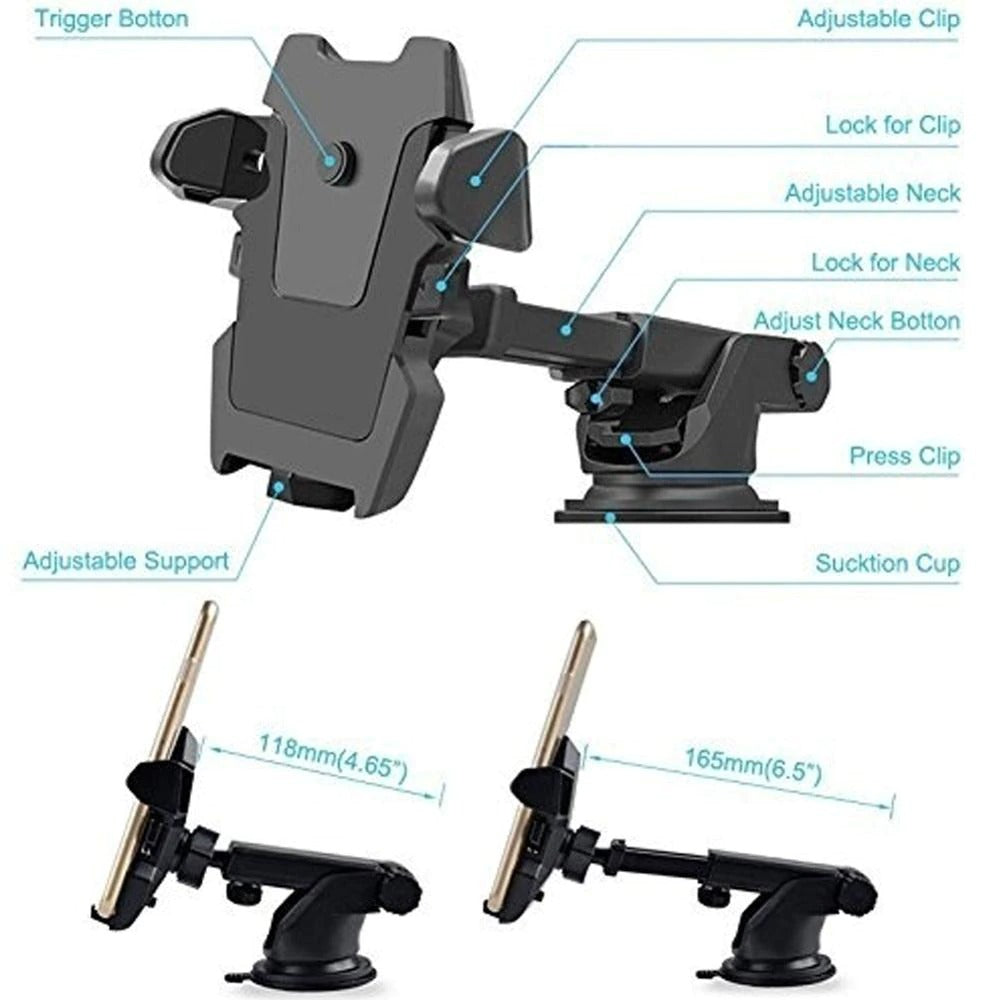Universal Windshield Car Phone Holder Adjustable Suction Cup Mount